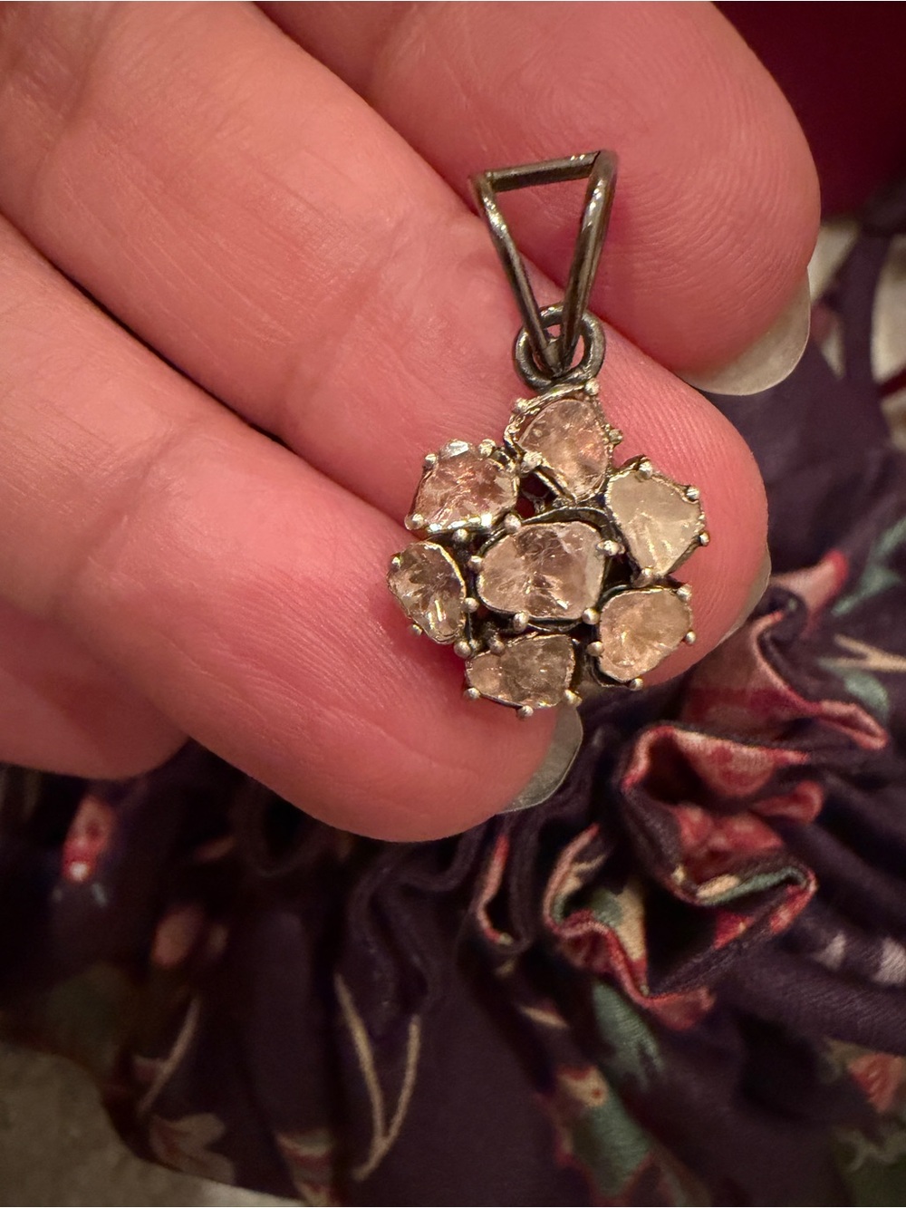 sterling silver rose cut polki diamonds pendant